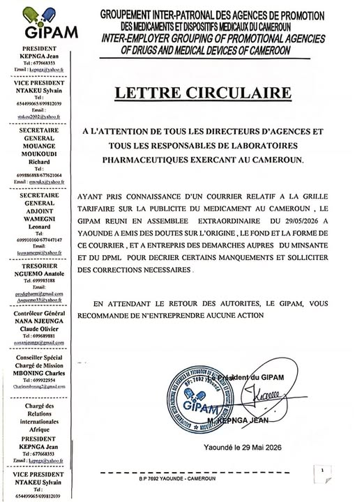 Lettre Circulaire GIPAM du 29 Mai 2026 : Grille Tarifaire de la Publicité